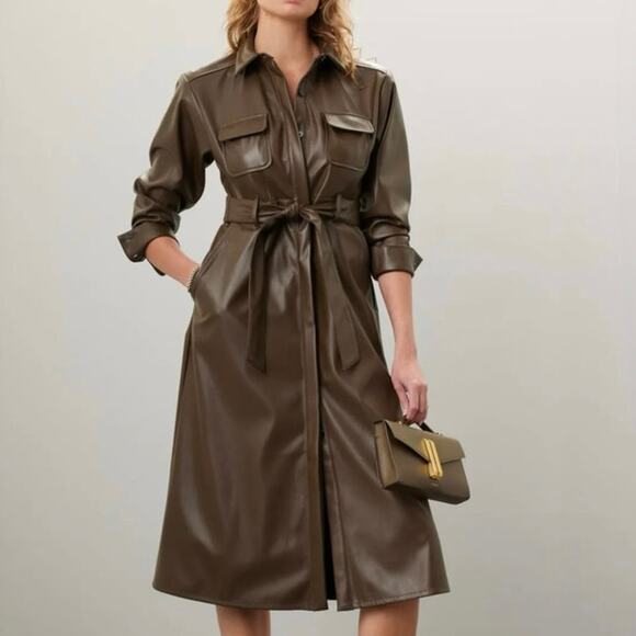 Marissa Webb Green Faux Leather belted Dress Size 6 - Picture 1 of 10